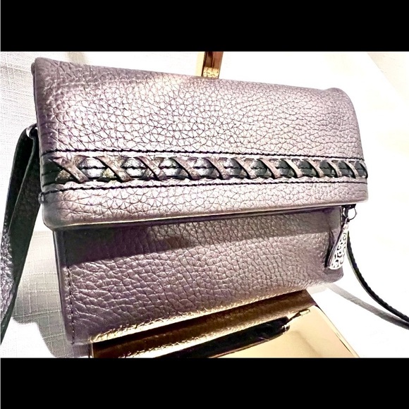 BRIGHTON Crossbody Wallet Shimmering Bronze-Purple Whip Stitch No Call Outs - Picture 6 of 16